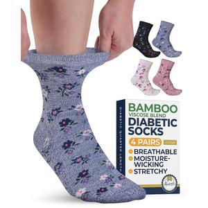 여성 및 남성용 펨브룩 발목 양말 4쌍 꽃 수분 흡수 비결합 신경병증 신축성 와이드