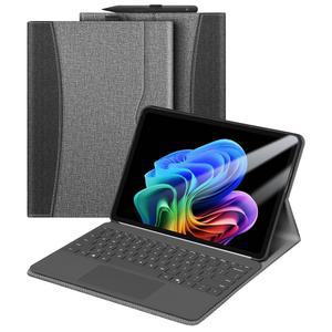 핀티에 보호 케이스: 마이크로소프트 서피스 프로 12인치(2025), 포켓 및 스타일러스 홀더가 있는 멀티 앵글 뷰 포트폴리오 비즈니스 TPU 백 커버, 타입 커버 키보드(그레이)와 호환 가능