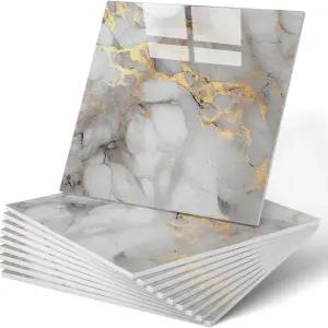 와딜 20pcs 방수 필 앤 스틱 대리석 벽 타일 욕실 주방 거실용 11.8 x 자가 접착식 PVC 패널 골드실제 아님