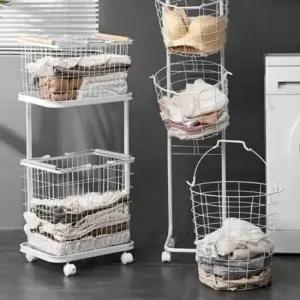 트롤리 바구니 이동식 빨래통 3단 원형 롤링 세탁물바구니 접이식빨래바구니