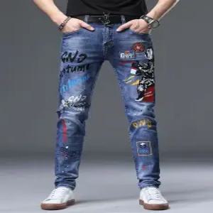 남자 슬림핏 스트레치 연청 데님 스트레이트핏