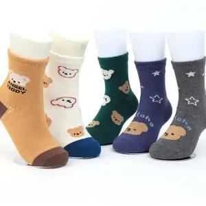 [하프클럽/셀러허브_여성트랜드패션]곰돌이캐릭터 유아용 장목양말 5개세