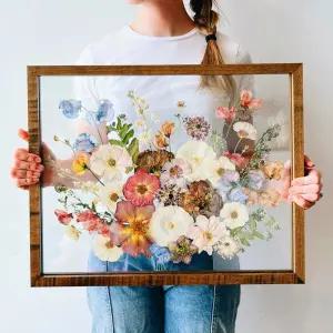 볼락 플로팅 프레임 16x20 티크 우드 픽처 더블 UV 유리 섀도우 박스 플라워 프레스 대형 건조 아트웍 부케