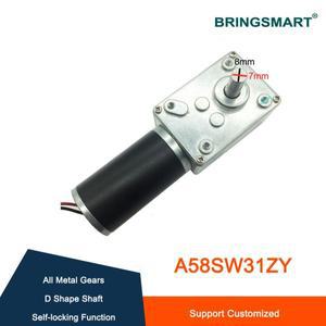 Bringsmart DC 24V A58SW31ZY 12V 웜 기어드 모터 고 토크 7-470rpm D 샤프트 전기 모터 감속기 터빈 반전