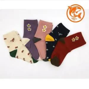 귀여운 아동용 면 폴리 플라워 중목 양말 아기 패턴 유아용 양말