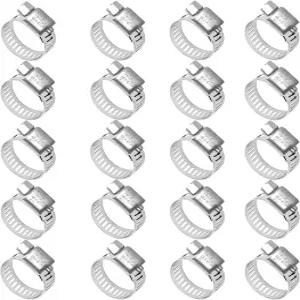 호스 클램프-20pcs 스테인리스 스틸 클램프 조절 가능 5/8 -1 (16-25mm) 웜 기어 연료 라인용 금속 라인