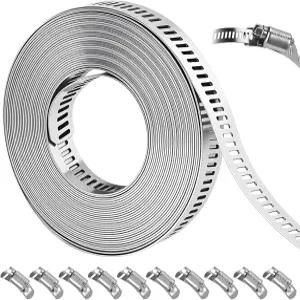 16개의 FT DIY 호스 클램프 모음 키트 304개의 스테인리스 스틸 웜 기어 덕트 파이프 금속 스트랩+10개의
