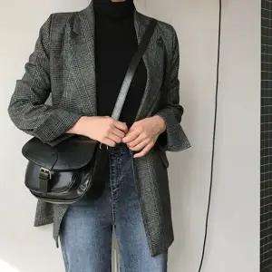 여성 봄 가을 외출 패션 깔끔 체크 패턴 롤업 소매 자켓