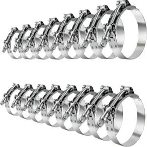 T-볼트 호스 클램프 세트 16개 고강도 터보 흡입 라디에이터 304 스테인리스 스틸 사이즈 1인치(32-37mm) ~