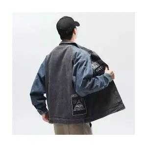 룽나루 남성 청자켓 빈티지 레터링 자수 데님 코트 재킷 봄가을 상의 HO3