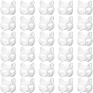 30 PCS 고양이 마스크 베이스 탄력 밴드가 있는 백서 테리안 공예용 빈 DIY 동물 가족 가면극 코스프레