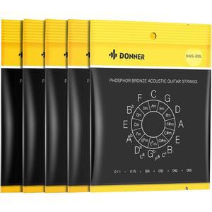 도너 기타 줄 I 어쿠스틱, 5팩 라이트 (11-50) 인광 브론즈 코팅, 6 스틸 스트링 기타, 웜 톤 (DAS - 20L)