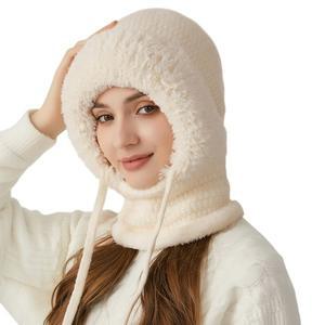 3 in 1 니트 비니 모자와 스카프 및 마스크 니트 발라클라바 모자 여성용 극한 추위 방풍 장비