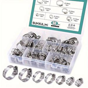 60개 8-38mm 조절 가능 스테인리스 스틸 나사 밴드 호스 클램프 자동차  파이프 웜 기어 클립
