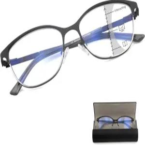 여성용 FEIVSN 고양이 눈 프로그레시브 멀티포커스 리딩 안경 하드 케이스가 있는 노라인 리더 금속