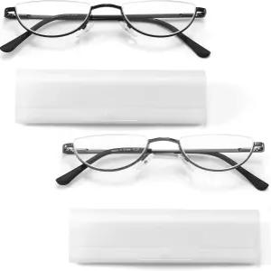 Touk 하프 프레임 리딩 안경 안티 블루 라이트 UV 필터 문 렌즈 세미 림 스프링 힌지 리더기 여성용 케이스