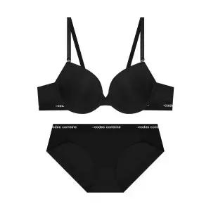 매장정품 CODES COMBINE 코데즈컴바인 INNERWEAR [브라1팬티2] 쉘론 톤온톤밴드 브라 햄팬티 세트_블랙 CEW