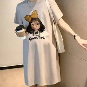 [오너클랜]bns 편안한 임부 미디 원피스 반팔 라운드넥 빅사이즈