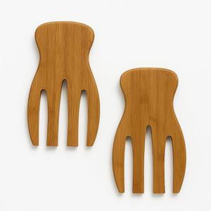 JB 홈 컬렉션 4564 내추럴 대나무 샐러드 핸즈 u2013 나무 서버 2개 세트 그립 던지고 서빙 있는 식기 가볍고 내구성 7 u201D 길이