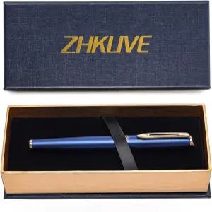 ZHKUVE 럭셔리 롤러볼 펜 24K 골드 트림의 멋진 블루 래커 블랙 잉크 리필이 포함된 스위스 팁 우아한 남녀