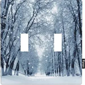 Pznen 겨울 원더랜드 더블 토글 라이트 스위치 커버 눈 덮인 숲 벽판 2-Gang 플레이트 홈 장식 사무실