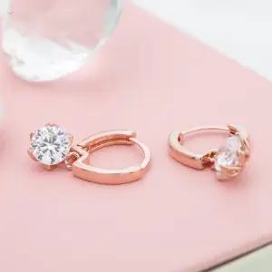 플랜 14K 로즈골드 금침 큐빅 원터치링 드롭 귀걸이