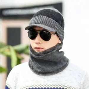 베이스 넥워머 니트 챙모자 세트 그레이 겨울모자 털