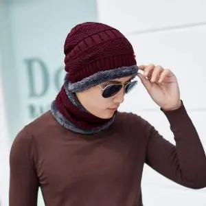 [콩심팥심]레이크 넥워머 비니세트 와인 일체형니트모자 챙모자