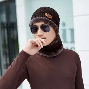 [콩심팥심]레이크 넥워머 비니세트 브라운 일체형니트모자 방한