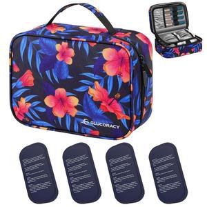 글루코라시 인슐린 쿨러 여행 케이스, 펜 정리함, 160g 손잡이 4 플라워 디자인의 약물 키트 패턴 재사용 * 위한 백, 및 아이스 용품을 대형 포함된 가능한 팩이