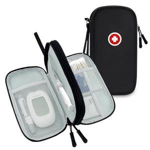 ICIMBI 용품 여행 케이스, 검사 키트용 알코올 닦기(케이스 키트, 정리함, 전용) 포함된 랜싯, 미터가 혈당 휴대용 가방 스트립, 장치, 랜싱 모니터링