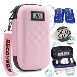 RecoverJoy TSA 승인 인슐린 쿨러 여행 가방 아이스팩-핑크 제 표시 온도 여행용 온도계 정리 포함 여성용 의약품 및 케이스 2개 가방, 약물
