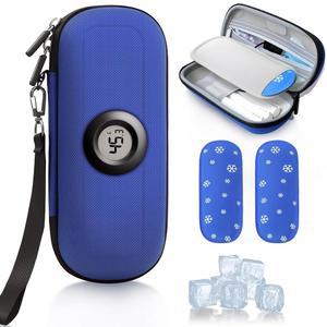 온도계 온도 표시가 있는 크립토스 인슐린 (파란색) 가방, 쿨러 정리 여행용 여행 승인 포함 일일 2개 TSA 의약품 가방 아이스팩 냉장 케이스, 바이알