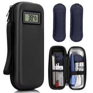 인슐린 쿨러 여행 케이스 TSA 승인 포함 아이스팩 2개 약물 체온계 케이스(블랙) 온도 디스플레이, 가능한 및 일일 여행용 재사용 쿨러,