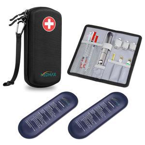 MEDMAX 하드 쉘 인슐린 쿨러 여행용 용품을 기타 파우치 블랙 케이스, 단열 제 2개의 펜 위한 정리함, 아이스 추가 포함 가방, 흡수 팩, 충격