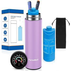 온도 표시기가 있는 포트웰 인슐린 쿨러 가방, 여행용 방지 약물 펜 바이알, TSA 부동액 장착 60시간 냉각 승인, 케이스(보라색) 케이스, 보호 가능 및 2-3개의