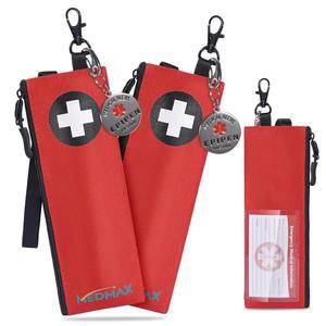 용 알림 태그가 있는 MEDMAX 2팩 에피펜 홀더, 정보 휴대용 약 케이스, 및 필수품 단열 응급 슬림 클립이 열쇠고리 파우치, 빨간색 카드가