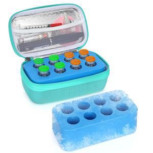 8슬롯 아이스 브릭이 있는 Leng Ke 환자용 케이스, 의약품 쿨러 (그린) 일상 10ml U-100 표준 인슐린 바이알 케이스 여행 여행용 쿨백 바이알,