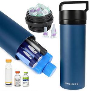 메디네이드 인슐린 쿨러 여행 케이스 TSA 승인, 60시간 포함된 주최자, 공간이 약물 아이스팩이 수납 대형 (파란색) 냉장 있는 용품용 바늘