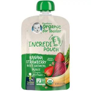 거버 베이비 오가닉 퓨레 이유식 토들러 12개월+ 바나나 스트로베리 비트 90g Organic Toddler Banana Stra