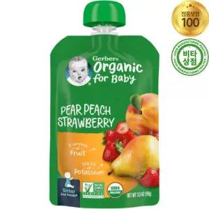 거버 베이비 오가닉 퓨레 이유식 배 복숭아 딸기 99g Organic Pear Peach Strawberry Puree
