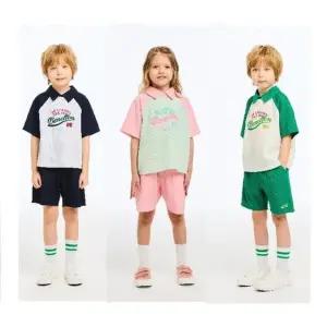 [갤러리아] 베네통키즈 래글런 와플 카라 티셔츠 상하 세트 QATS19631/QATP07631