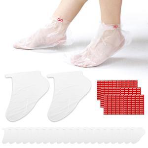 300 PCS 일회용 플라스틱 발 커버 파라핀 목욕 스파 페디 및 갈라진 발뒤꿈치 수리용 보습 양말 스티커가 있는 투명 마스크