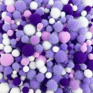 JKanruh 1000pcs 0.4~1.2인치 글리터 폼폼 공예 DIY 아트 장식용 소형 틴셀 보라색 화이트 시리즈
