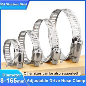 1개 8-165mm 조절식 드라이브 호스 클램프 304 스테인리스 스틸 스크류 밴드 연료 파이프 웜 기어 클립 링