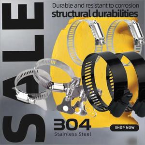 M6-M289 304 스테인리스 스틸/표면 블랙 아연 도금 처리 조절식 드라이브 호스 클램프 (수도 가스 파이프용