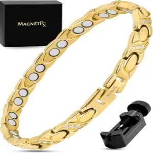 여성용 MagnetRX 초강력 마그네틱 팔찌 ？ 더블 마그넷 스테인리스 스틸 크리스탈 사이즈 조절 도구로 길이