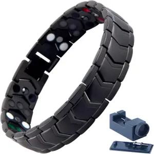남성용 KYOSI 마그네틱 팔찌 3열 - 3X 스테인리스 스틸 흑인 남성 아버지의 날 선물 사이즈 조절 도구로