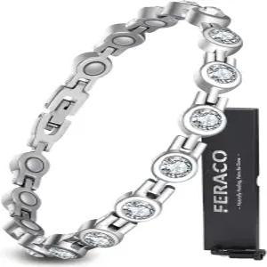 여성용 페라코 마그네틱 팔찌 네오디뮴 자석 및 반짝이는 크리스탈이 포함된 티타늄 스틸 보석 선물