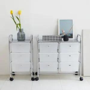 미드센츄리 모던 크롬 이동식 더블 3단 서랍 트롤리 2colors